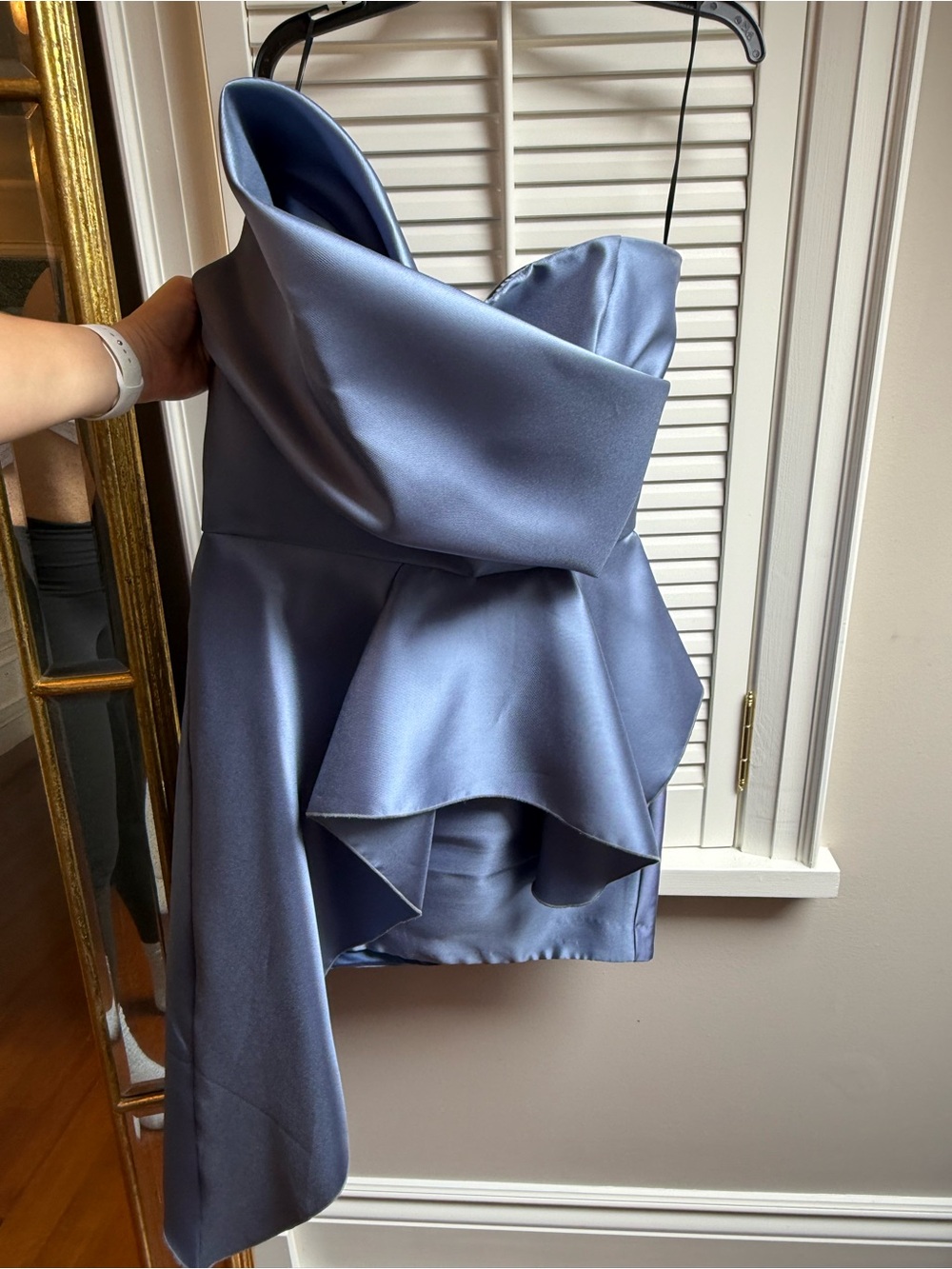 Nicole Bakti Satin Strapless dress in Dusty Blue